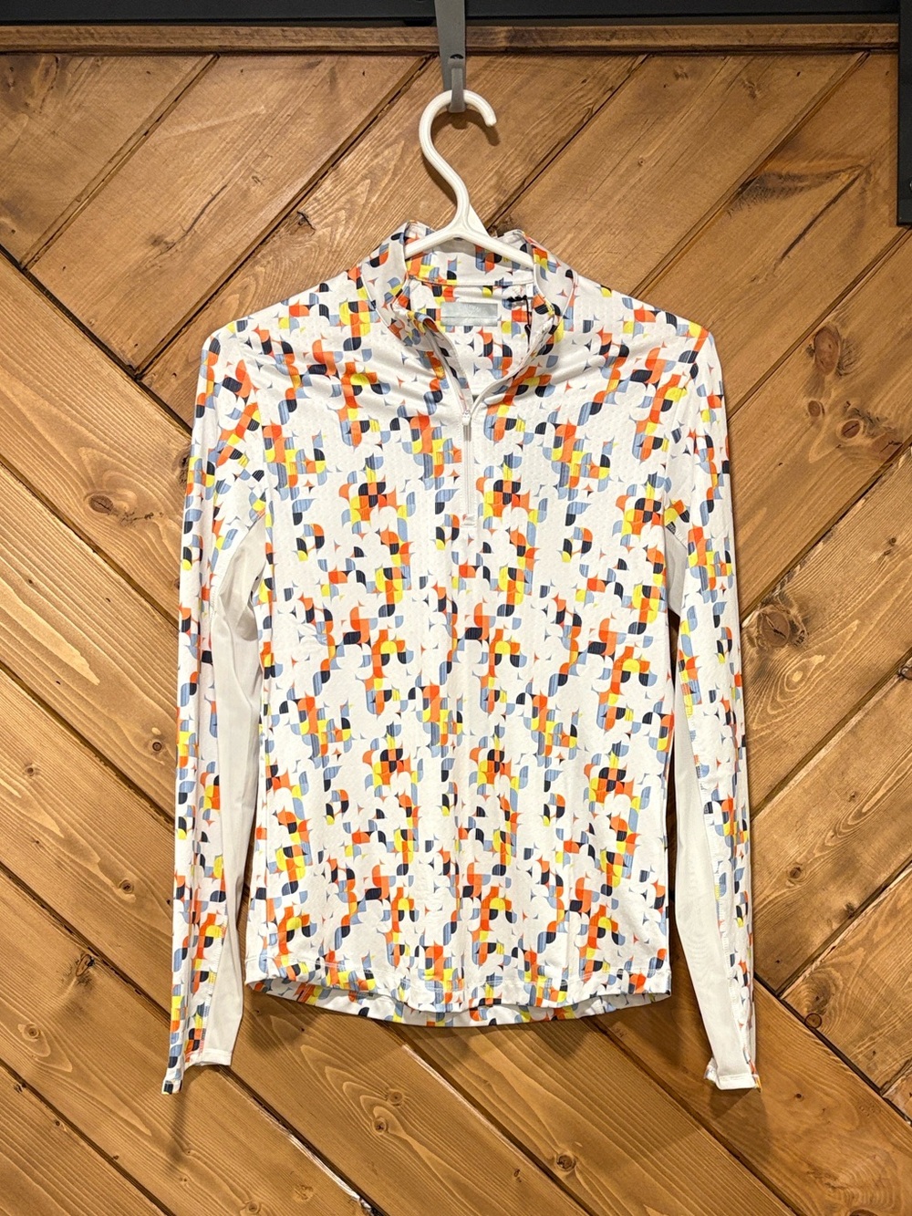 Callaway White Golf Pullover with Orange, Blue, Yellow and Navy Geometric Print